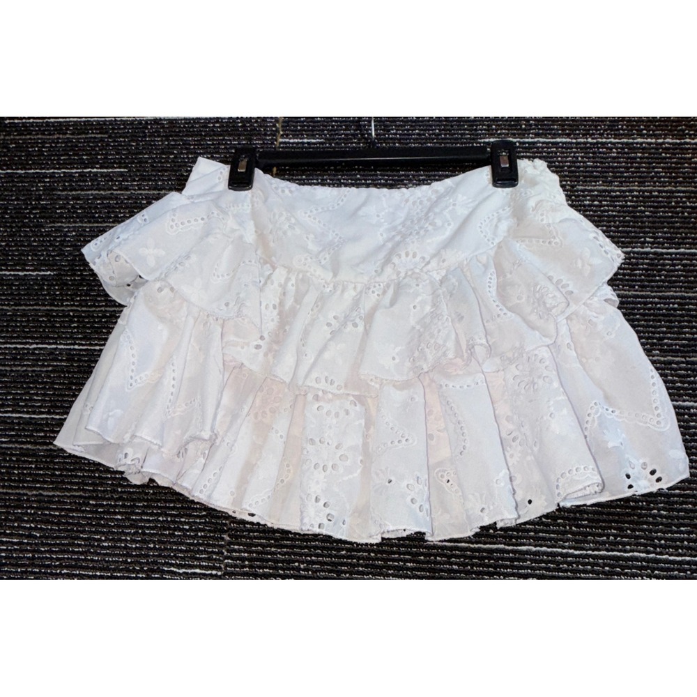 Missguided Eyelet Ruffle Mini Skirt Womens L Good White Tiered Boho Skirt